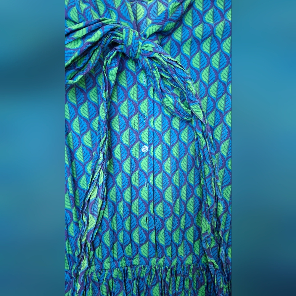 Afrofunkk is Tribal Funkk Blue Green Long Sleeve Dress Size 12 Womens - Picture 8 of 14